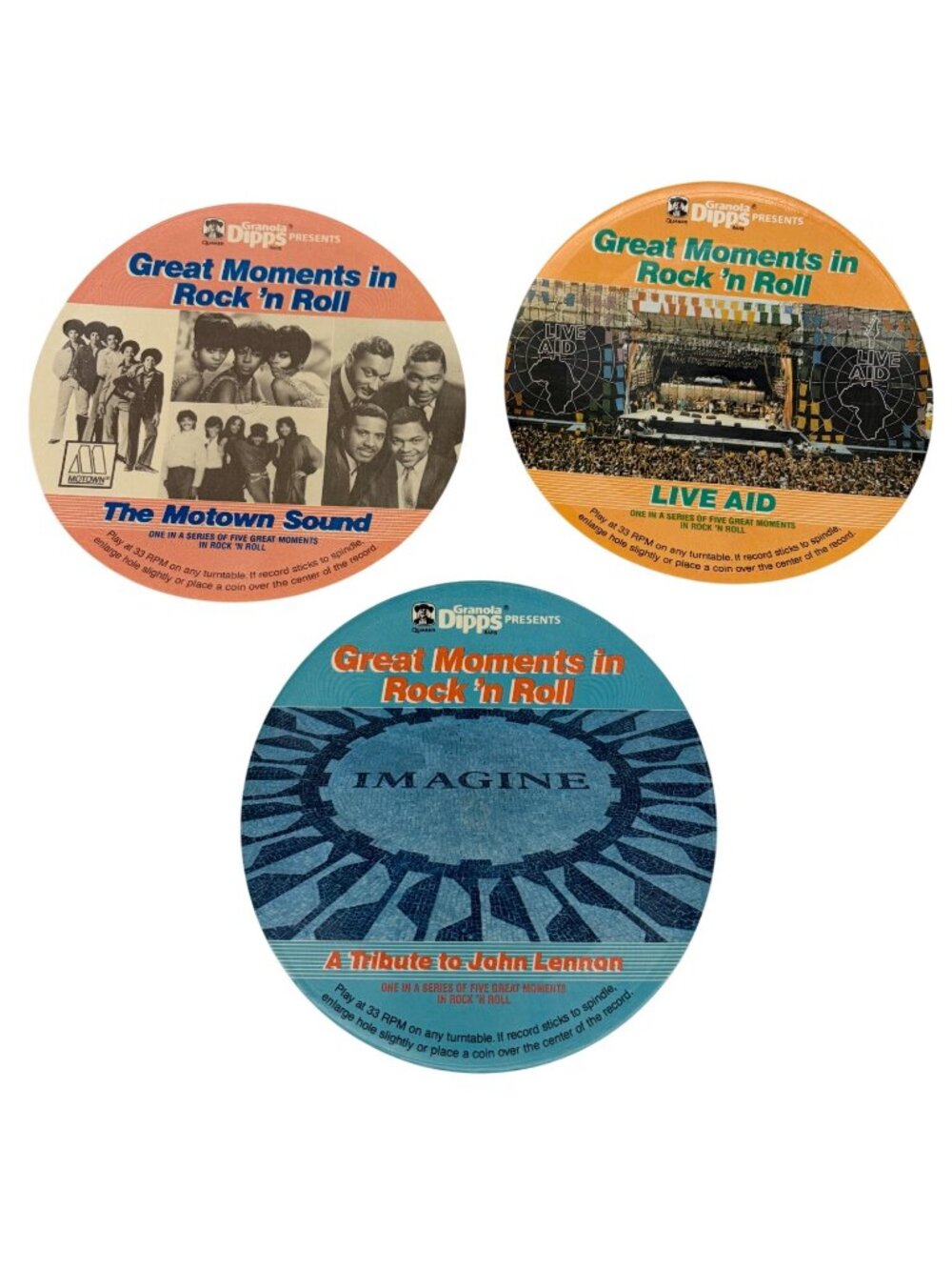 1986 Quaker Granola Dipps Great Moments Rock N Roll Promo Record Lot 3 FlexiDisc